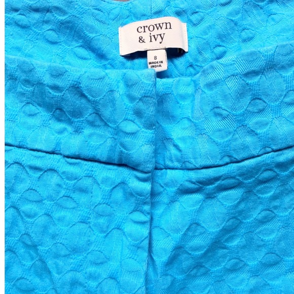 Crown & Ivy Turquoise Blue Scalloped Hem Jacquard Shorts Womens Size 8 - Picture 3 of 8